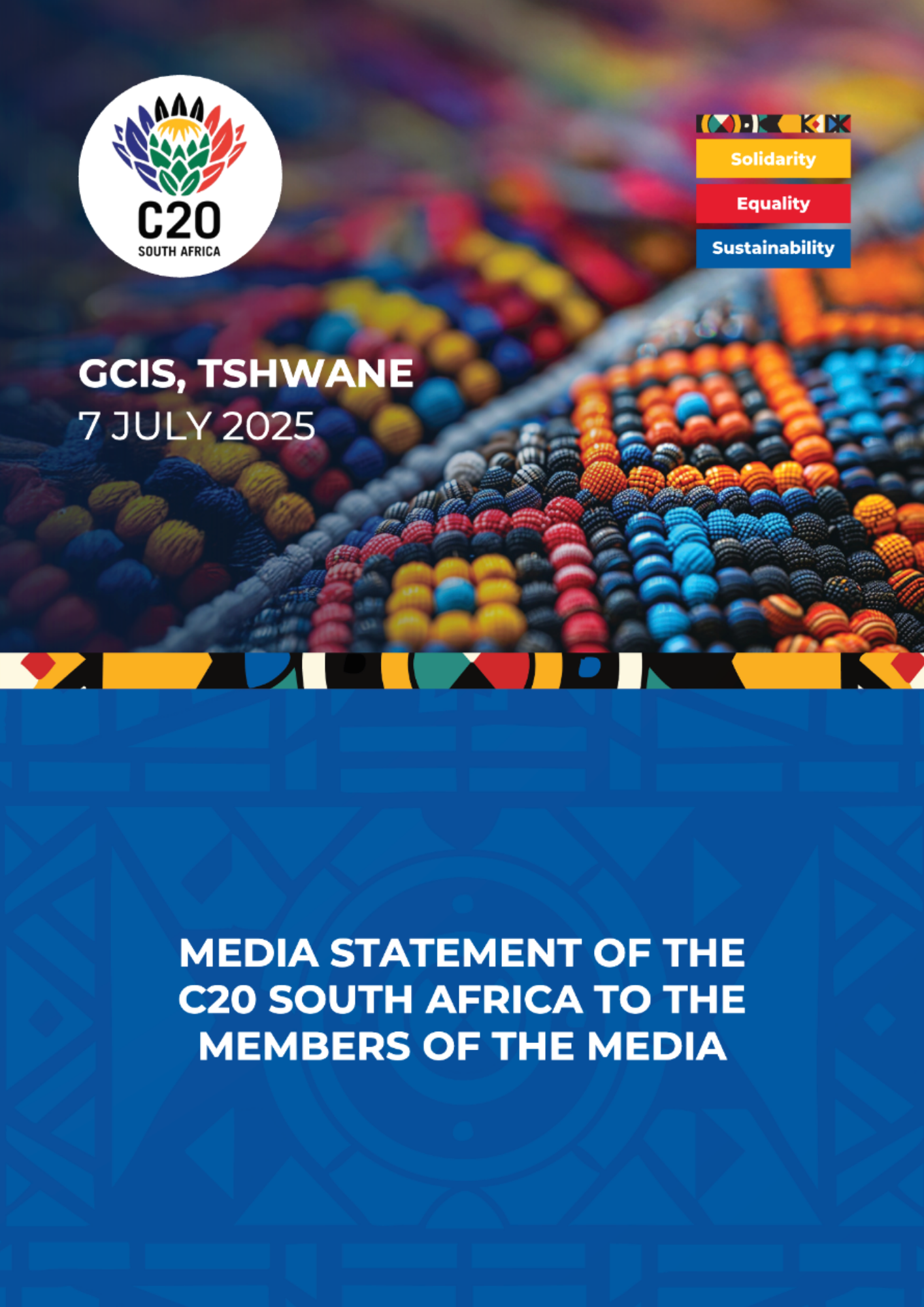 MEDIA STATEMENT OF THE C20 SOUTH AFRICA TO THE MEMBERS OF THE MEDIA